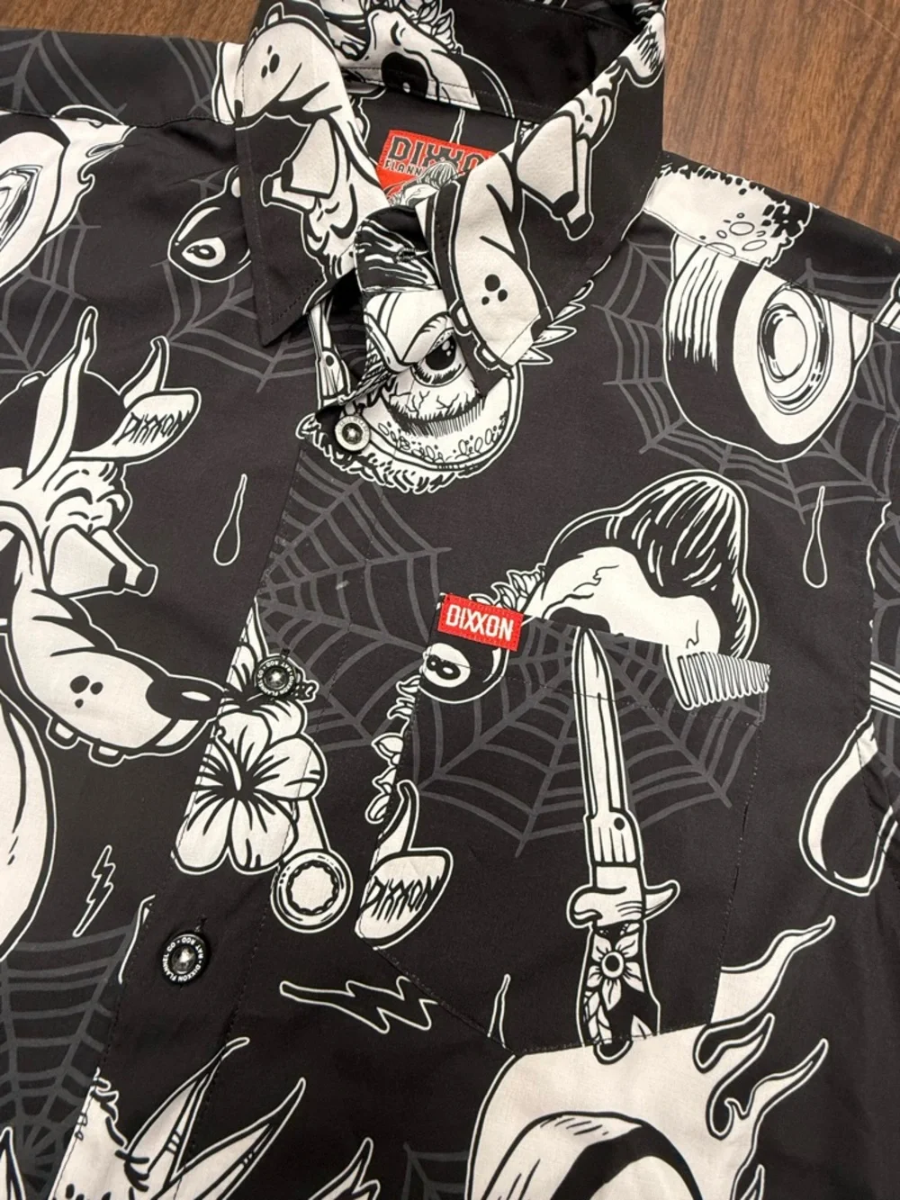DIXXON “Rat Rod” Black & White Graphic Button-Down Shirt - Picture 4 of 8